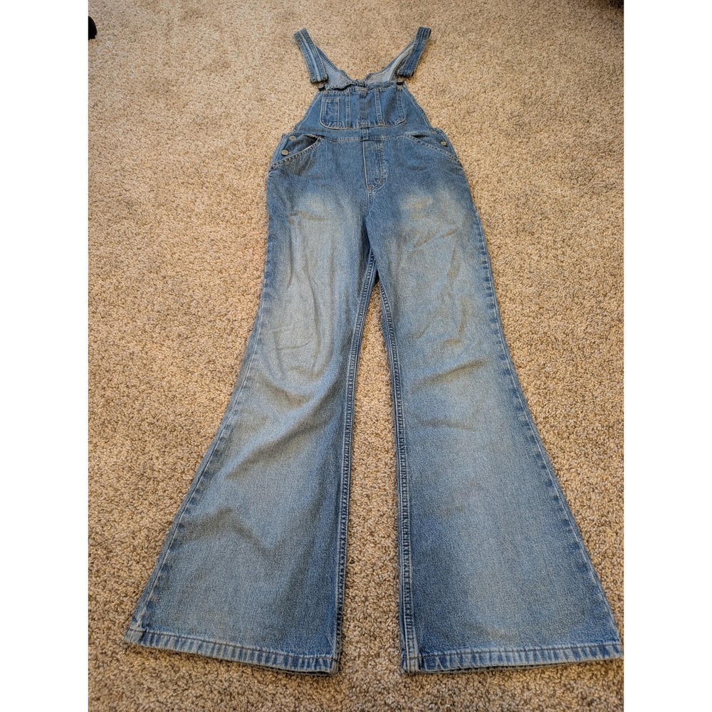LEI Vintage 90s Wide Leg Denim Overalls Medium Wash Blue Size 9